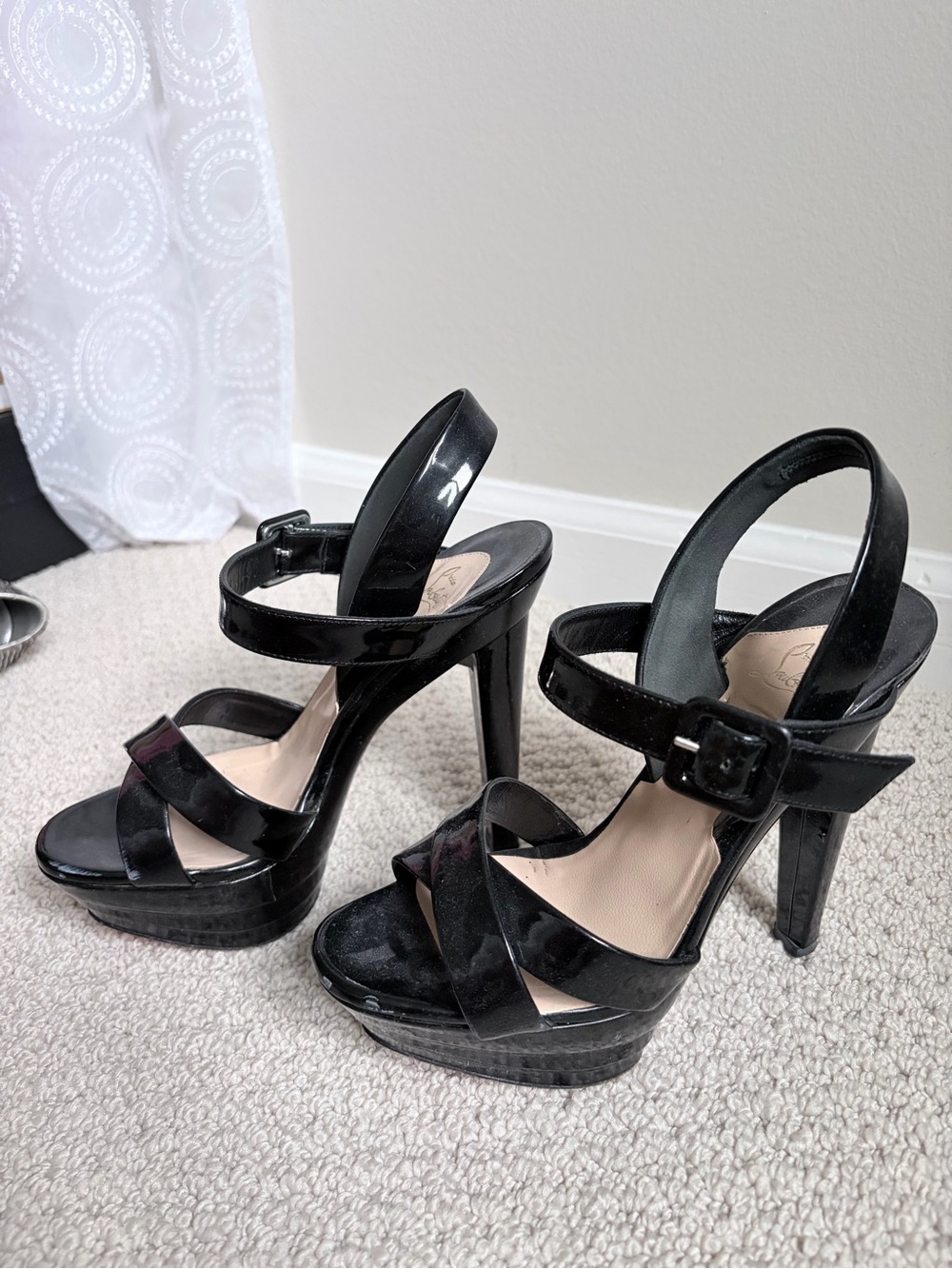 Christian Louboutin Black Patent Platform Sandals US 7
